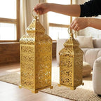 Vela Lanterns Decorative Indoor Moroccan Candle Holders, Gold, Set of 2 - Image 2