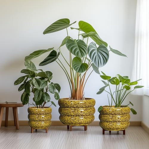 SQOWL Ceramic Flower Pots - 10 Inch Plant Pot Indoor with Drainage Hole, Round Bubble Planter for Outdoor Plants, Decorative Ceramic Plant Pot, Porch Home House Decor, House Warming Gifts, Yellow - Image 7