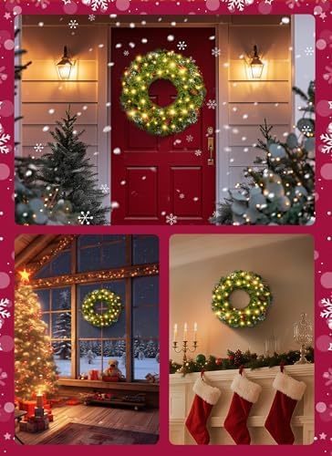 rightown 24 Inch Pre-Lit Artificial Christmas Wreaths for Front Door, Battery Operated Christmas Wreath with 50 LED Lights - Image 6