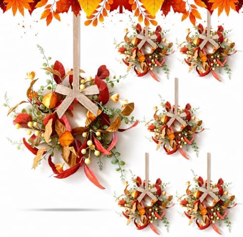 6 PCS Fall Wreaths for Cabinet Artificial Mini Autumn Wreath for Front Door by Unknown