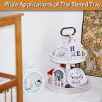 Decorative Tray - Two Tiered Tray Cupcake Stand Farmhouse Rustic 2 Tiered Serving Tray for Home and Kitchen Decor, Party, Weddings-Holiday Decoration Customizable Display Options(White) - Image 6