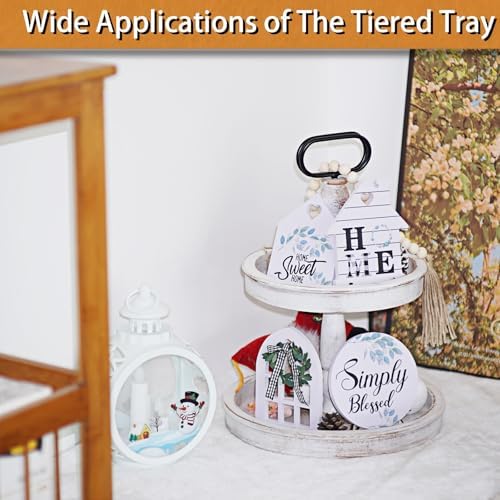 Decorative Tray - Two Tiered Tray Cupcake Stand Farmhouse Rustic 2 Tiered Serving Tray for Home and Kitchen Decor, Party, Weddings-Holiday Decoration Customizable Display Options(White) - Image 6