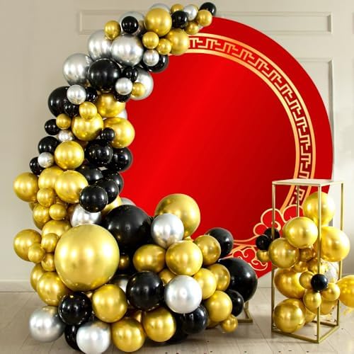 7.2ft Chinese Spring Festival Round Backdrop Cover Circle Gold Red Lantern Lucky Clouds Circle Background for Traditional Lunar Festival Party Banner Chinese New Year Party Decorations Props - Image 2
