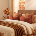 decorUhome Fall Light Rust Linen Throw Pillow Covers 24x24 Set of 2 - Image 6