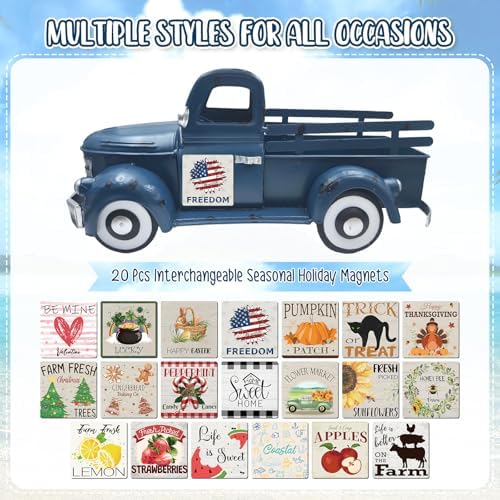 Sunflower Decor 13.4" Vintage Truck with 20 Magnets, Dark Blue - Image 3