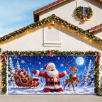 7x16FT Merry Chrismas Garage Door Banner Gingerbread Deer Snowman Santa Claus Winter Garage Door Cover Decoration for Chrismas Outdoor Decoration - Image 2