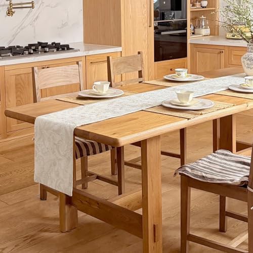 Thick Jacquard Beige Table Runner, 12x36 Inch - Image 2