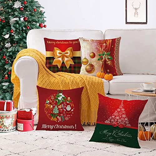 YeeJu Set of 4 Christmas Decorative Throw Pillow Covers Christmas Holiday Velvet Pillow Cases Xmas Red Green Cushion Covers Outdoor Sofa Home Bed Decor Home Decorations 26x26 Inch - Image 5