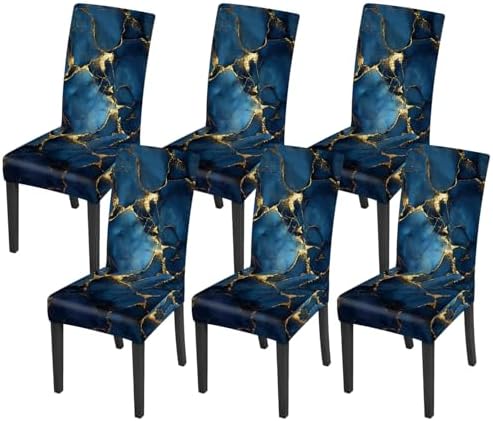 Blue Marble Chair Covers Set of 6,Stretchable Kitchen Dining Room Chair Covers Decorations Removable Washable Dining Chair Slipcovers Chair Protectors for Dining Room & Kitchen by LEIWEIHOPE