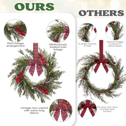 Riceshoot 12" Small Christmas Wreath for Chair Mini Cabinet Wreath with Bow - Image 4