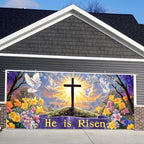 16x7 ft He is Risen Easter Banner for Two Car Garage - Fits Double Garage Door, Inspirational Cross Dove & Biblical Quote Large Backdrop, Church or Home Worship Decor - Image 6