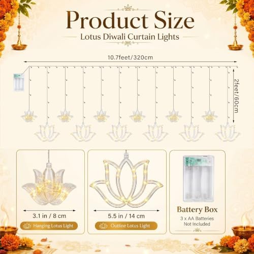 VIHOSE Diwali Lotus Curtain Light 9.84 FT 120 LED Indian Hanging Decor Home - Image 2