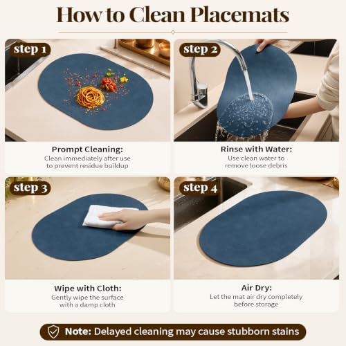 Homaxy Oval Heat Resistant Placemats Set of 8, Navy Blue - Image 6