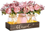 3 Pcs Mason Jar Table Centerpieces for Dining Room with Wood Tray&Led Light by FancyPlus
