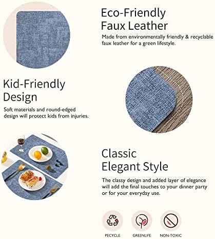Maxpearl Faux Leather Placemats Set of 8, Easy to Clean, Blue - Image 3