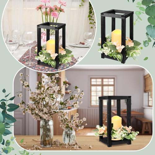 Hushee 30 Pcs Wooden Wedding Lantern Centerpiece Candles Wreaths Set,Black - Image 3