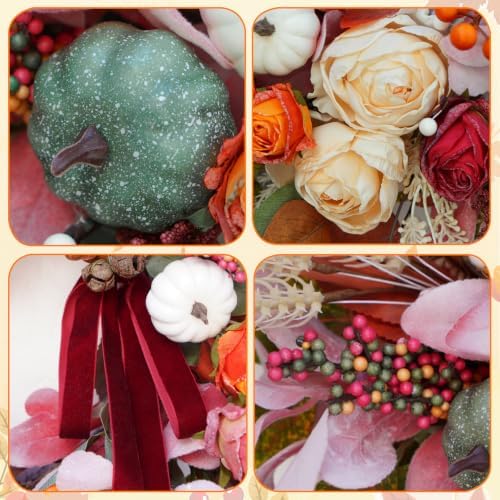 24 Inch Fall Wreaths for Front Door, Autumn Harvest Thanksgiving Wreath - Image 4