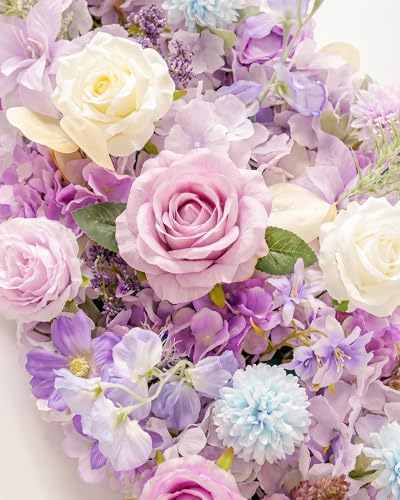 36inch Aisle Flower Garland with Chiffon Sheer Drape, Artificial Flowers Purple & White Rose with Hydrangea, Floral Runner for Wedding Arch, Backdrop, Reception Table Decor, Ceremony Pathway - Image 3
