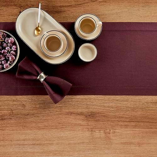 Solino Home 100% Pure Linen Table Runner Burgundy Hemstitch, 14 x 108 in - Image 3