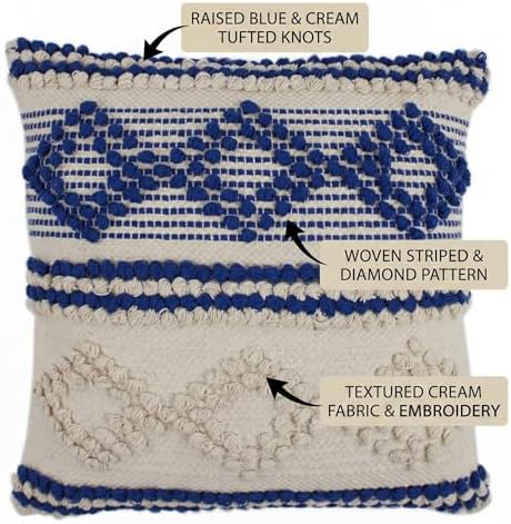 TreeWool 100% Cotton Woven Throw Pillow Cover (Pack of 1, 18" x 18", Blue) - Image 4
