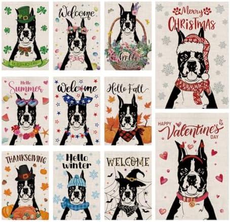 Seasonal Garden Flags Boxer Double Sided Flags Set of 11 Holiday Farmhouse Indoor Outdoor Yard Lawn Christmas Gifts Decorations 12.5x18 Inch by GPGHEFlags