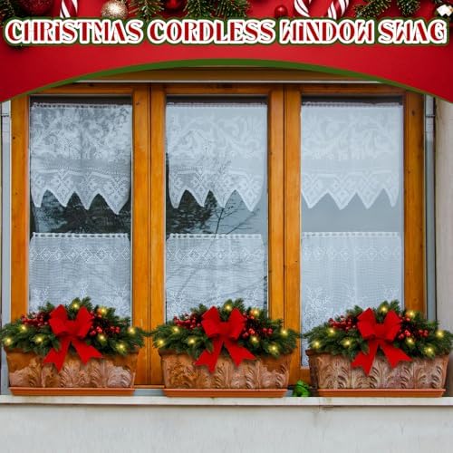 Yalikop 1 Pcs 24.5 Inch Christmas Swags with Light, Red Bow and Berry - Image 6