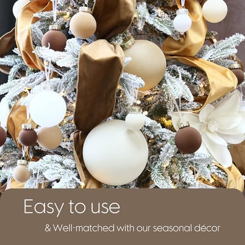 Sea Team 32-Pack Flocked Velvet Christmas Ball Ornaments, Beige - Image 4