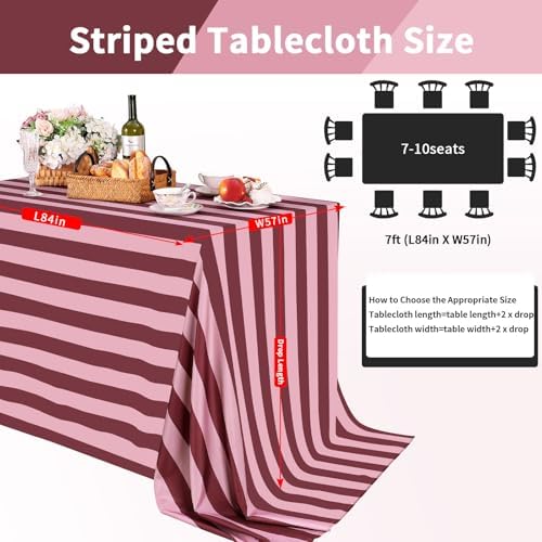 Fanqisi 2 Packs Red and Pink Striped Tablecloth 57 x 84 InchRomantic Valentine's Day Table Cloth Waterproof Rectangle Table Cover for Wedding Birthday Baby Shower Outdoor Summer Party Decoration - Image 3