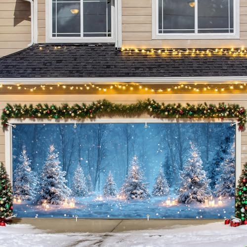 Winter Wonderland Garage Door Banner – Snowy Forest with Candlelight Scene – Holiday Outdoor Decoration for Home or Events by THISFIND
