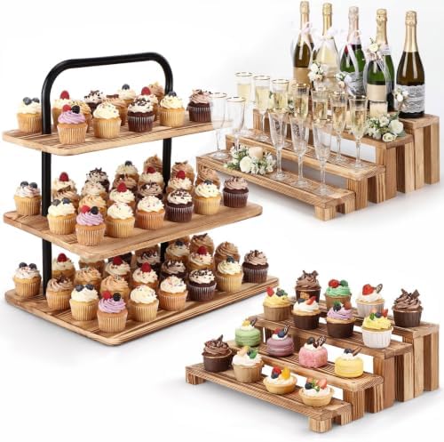 3 Pack Wooden Cupcake Stand 3 Tier Large Tiered Risers Set by Unknown