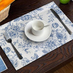 Blue and White Floral Table Runner and Place Mats Set of 6 108In - Image 6
