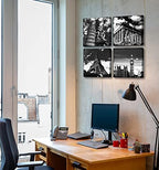4 Piece Black White European Landmarks Canvas Wall Art, Framed 12x12in - Image 6