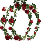 FiveSeasonStuff Classic Red Artificial Silk Roses Flower Garland, Bendable Hanging Vines (2pcs, 11ft) by FiveSeasonStuff