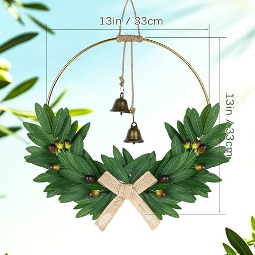Spring Olive Wreath for Front Door 13" Artificial Spring Greenery Wreath with Olive Leaves Burlap Bow Summer Wreaths All Season for Farmhouse Porch Window Hanging Wall Home Decor - Image 2