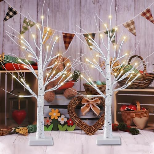 2 Pack 2FT Lighted Birch Tree with Timer for Christmas Decorations Indoor - Image 3