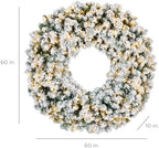 Best Choice Products 60in Large Flocked Artificial Pre-Lit Fir Christmas Wreath Holiday Accent Decoration w/ 300 2-in-1 LED Lights, 930 PVC Tips - Image 7