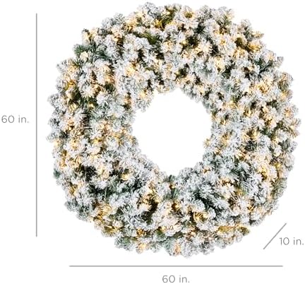 Best Choice Products 60in Large Flocked Artificial Pre-Lit Fir Christmas Wreath Holiday Accent Decoration w/ 300 2-in-1 LED Lights, 930 PVC Tips - Image 7