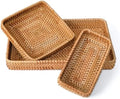 Rattan Serving Tray, Including 3 Sizes of Woven Rectangle Basket Trays by KALEKAIL