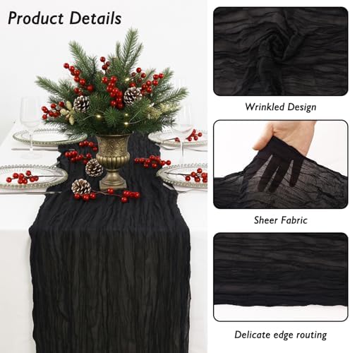 10 Pack Black Cheesecloth Table Runner 120 Inch Boho Wedding Decor - Image 3