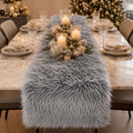 Faux Fur Table Runner Fluffy Plush Sherpa Table Runner for Christmas Winter Wedding Dining Table Holiday Decor Soft Snow Fur Runner (Grey, 11.8 x 70.8 Inch) by TopAufellFauxFurDecor