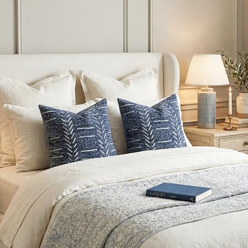 BlissBlush Decorative Throw Pillow Covers 20x20 Set of 2, Blue Soft Woven Chenille Accent Pillow Covers for Couch Sofa Bed, Textured Farmhouse Cushion Covers - Image 7