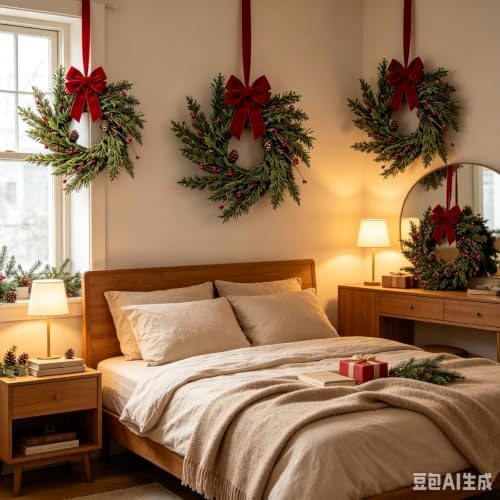 6 Pcs Small 4th of July Hanging Wreaths for Cabinets Patriotic Mini Candle Ring Wreath with Red White Blue Flowers Artificial Independence Day Wreath for Front Door (4, Mini Red Berries) - Image 6