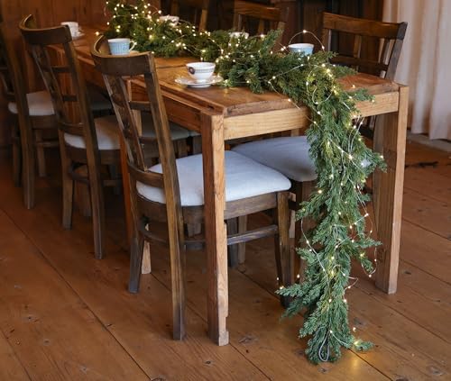 MISSPIN Christmas Garland with Lights, Real Touch Winter Cedar Pine Garland, Green Artificial Greenery Garland for Table, Mantle, Wall, Indoor, Outdoor Christmas Decorations - Image 4