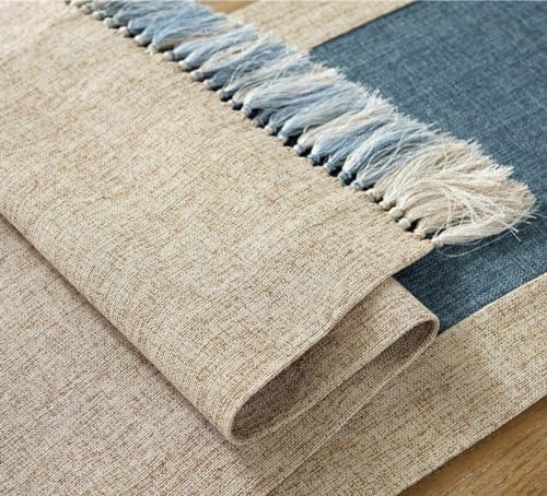 Farmhouse Navy Faux Linen Dining Table Runner 15 x 86.5 Inch Blue - Image 5