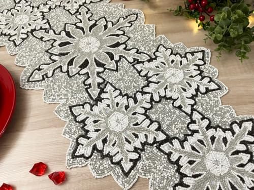 Enliven Handmade Bead Table Runner, Christmas Beaded Runner, Snowflakes, 13x36inch - Image 2