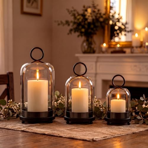 Woanger 3 Set Hurricane Glass Candle Holder with Hook, No Candle, Black by Woanger