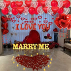 Marry Me Light Up Letters Proposal Decorations, 7Pcs 8.5" Marry Me Sign, 24Pcs Flameless Candles 2000Pcs Red Fake Rose Petals 8Pcs I Love You Letter Balloons 55Pcs Latex Heart Balloon Valentine's Day - Image 4