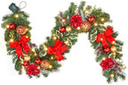 6ft Pre-lit Garland,red Gold Christmas Decorated Garland with 30 LED Light String,Indoor Outdoor Xmas Decorations on Mantle Fireplace Front Door, Christmas Stairs Decor Battery Operated with Timer by Vofuly