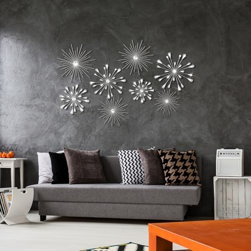 Blulu 8 Pcs Silver Metal Starburst Wall Art, 3D Crystal Teardrop Rhinestone Wall Sculptures, Modern Mid Century Hanging Accents Decor for Living Room Bedroom Entryway Office Home Decoration - Image 4