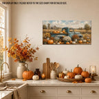 WAXWHELK Truck Fall Canvas Wall Art, Rustic Farmhouse Painting Pictures Autumn Thanksgiving Artwork, Vintage Blue Farm Fresh Truck Pumpkins and Flowers Home Decor for Living Room (12"x24") - Image 3